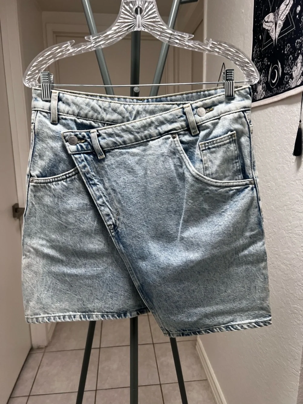 Monki Light Blue Asymmetrical Denim Mini Skirt